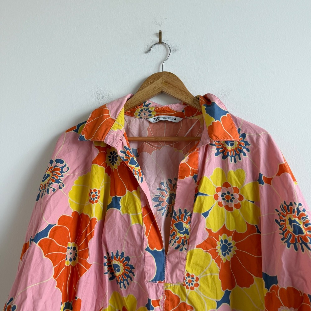 Zara Print Kimono Style Long Sleeve Blouse Size XXL - Picture 4 of 10